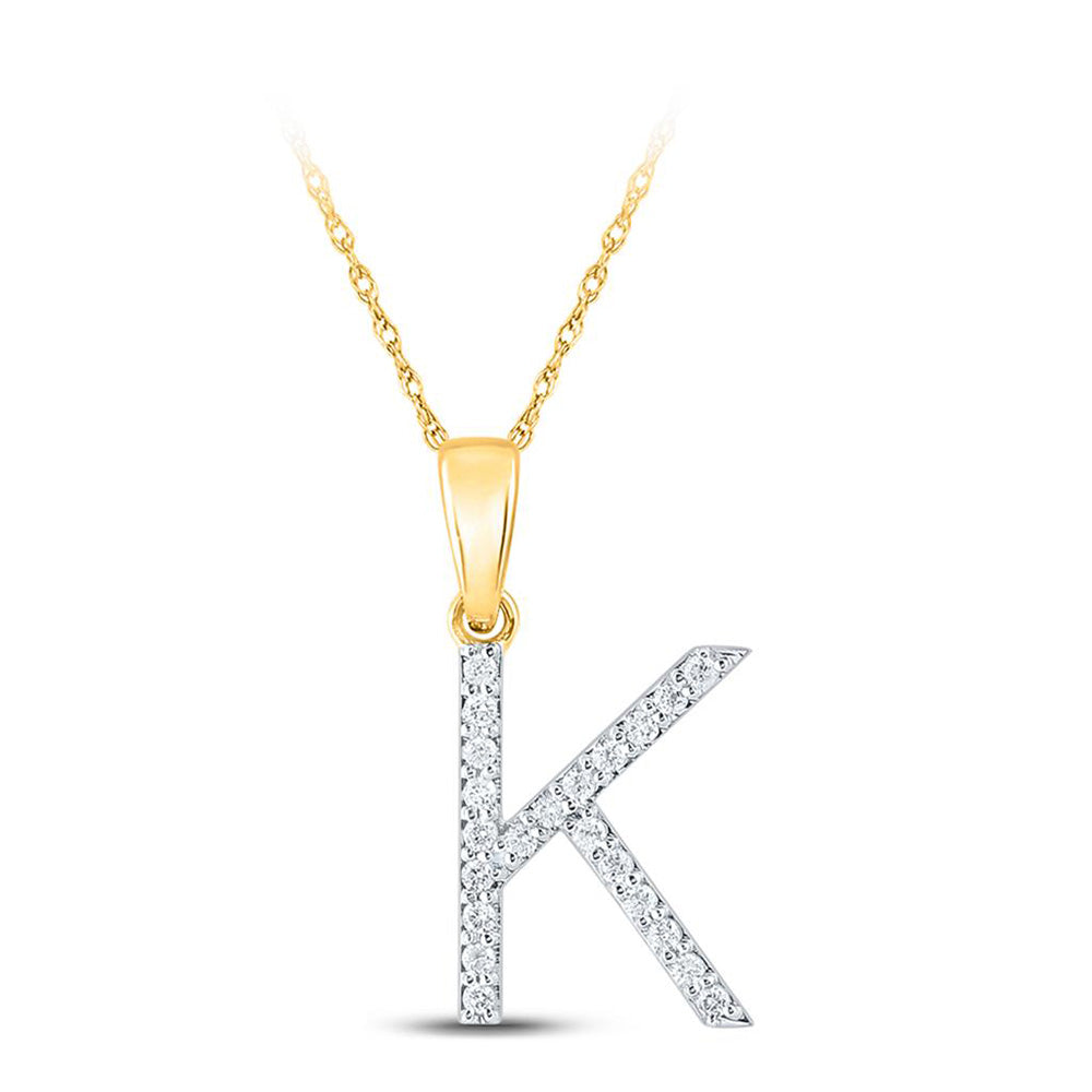 10K White Or Yellow Gold Womens Round Diamond K Initial Letter Pendant