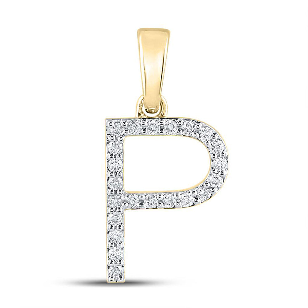 10K White Or Yellow Gold Womens Round Diamond P Initial Letter Pendant