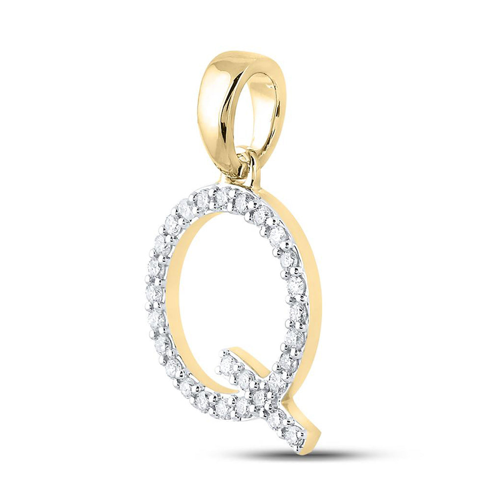 10K Yellow Gold Womens Round Diamond Q Initial Letter Pendant 1/5 Cttw, Length: 0.8 In, Width: 0.46 In