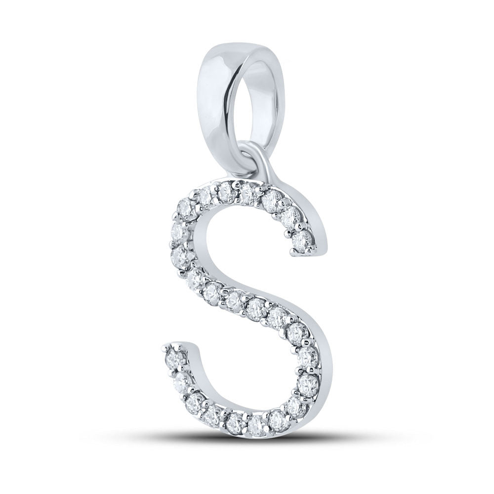 10K White Gold Womens Round Diamond Initial S Letter Pendant 1/5 Cttw, Length: 0.8 In, Width: 0.46 In