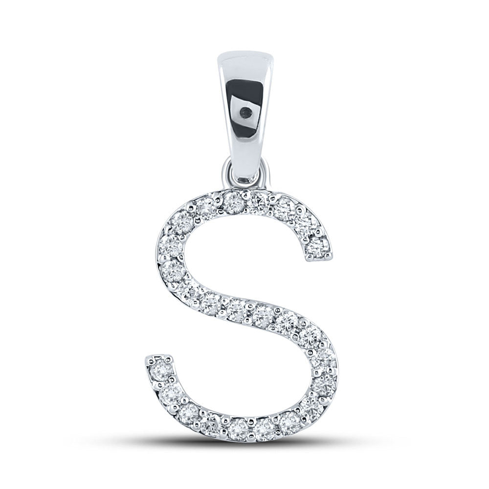 10K White Gold Womens Round Diamond Initial S Letter Pendant 1/5 Cttw, Length: 0.8 In, Width: 0.46 In