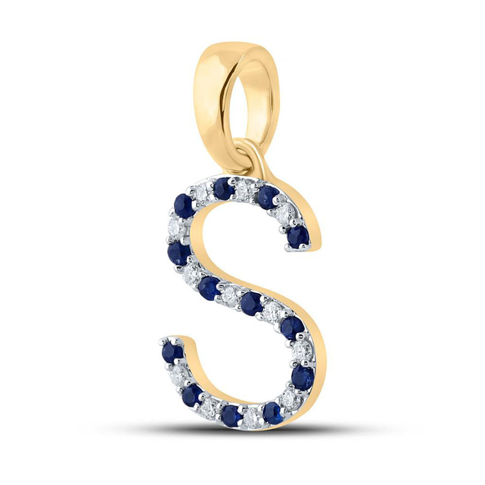 10K White Or Yellow Gold Womens Round Blue Sapphire Diamond Letter Pendant