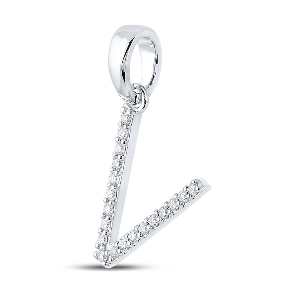10K White Or Yellow Gold Womens Round Diamond V Initial Letter Pendant