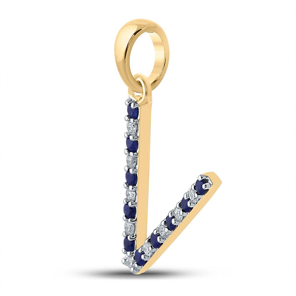 10K White Or Yellow Gold Womens Round Blue Sapphire Diamond Letter Pendant