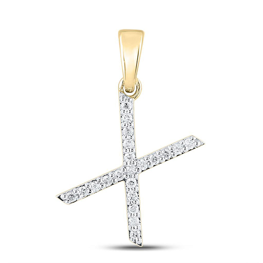 10K White Or Yellow Gold Womens Round Diamond X Letter Pendant