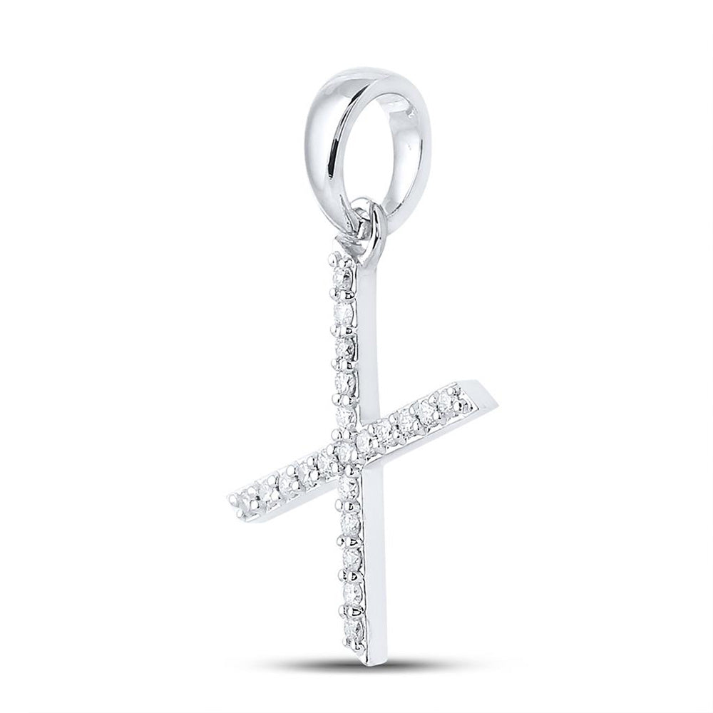 10K White Or Yellow Gold Womens Round Diamond X Letter Pendant
