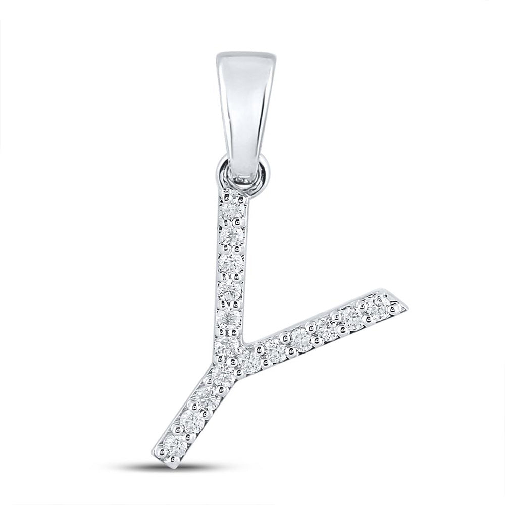 10K White Or Yellow Gold Womens Round Diamond Y Initial Letter Pendant