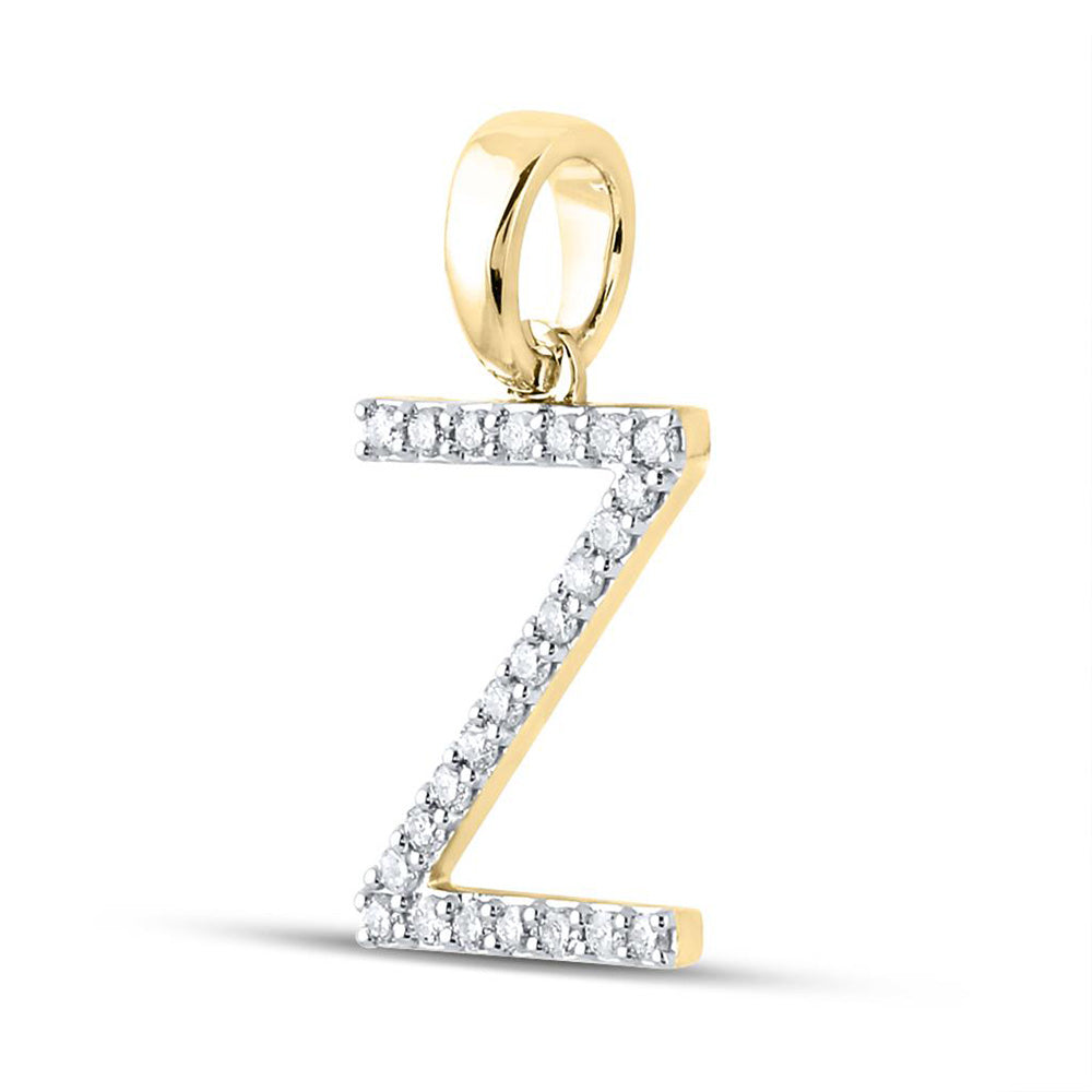 10K Yellow Gold Womens Round Diamond Z Initial Letter Pendant 1/5 Cttw, Length: 0.8 In, Width: 0.46 In