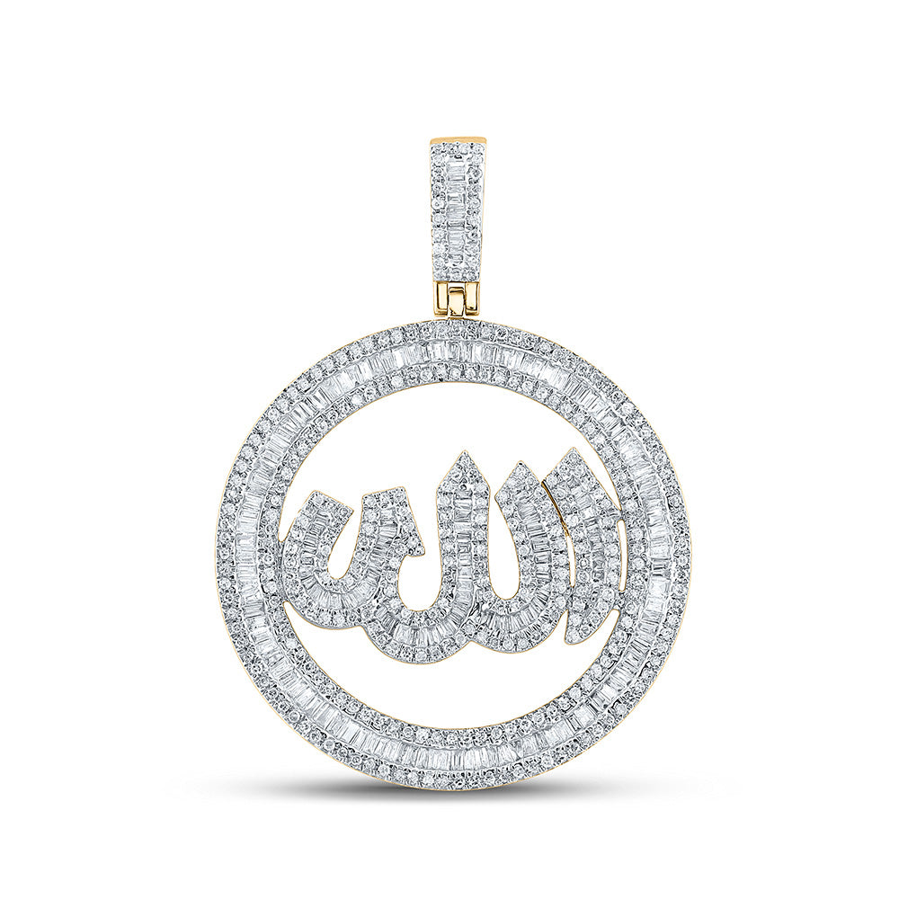 10K Yellow Gold Mens Baguette Diamond Allah Circle Charm Pendant 2 Cttw