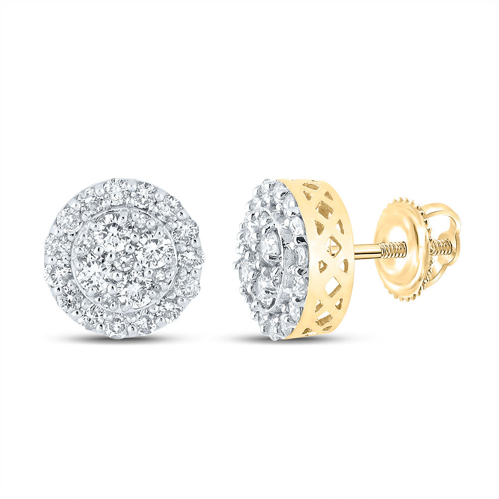 10K White Or Yellow Gold Round Diamond Cluster Earrings