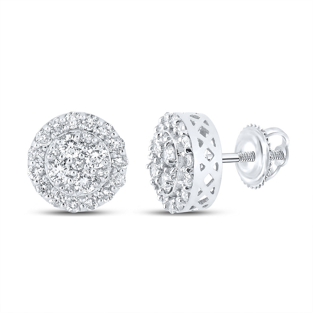 10K White Or Yellow Gold Round Diamond Cluster Earrings