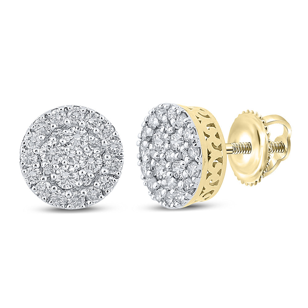 10K White Or Yellow Gold Round Diamond Cluster Earrings