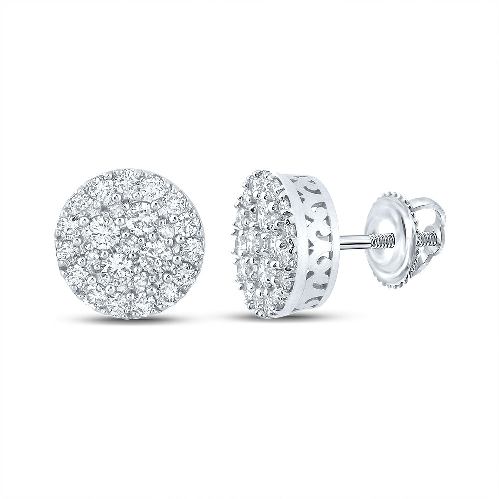 10K White Or Yellow Gold Round Diamond Cluster Earrings