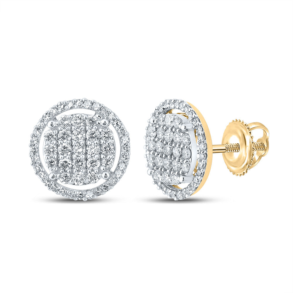10K Yellow Gold Round Diamond Circle Earrings 3/4 Cttw