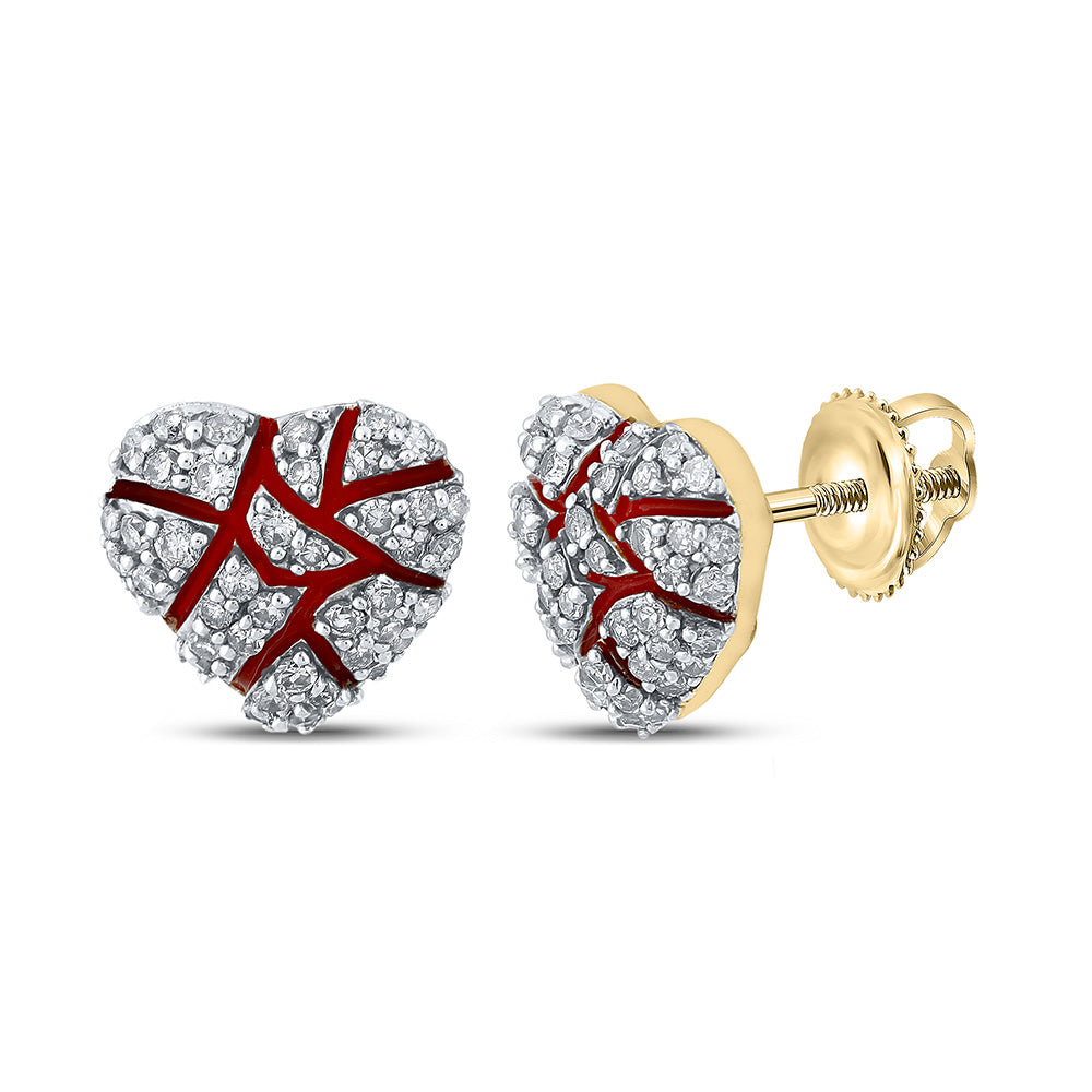 10K Yellow Gold Round Diamond Broken Heart Cluster Earrings 1/2 Cttw