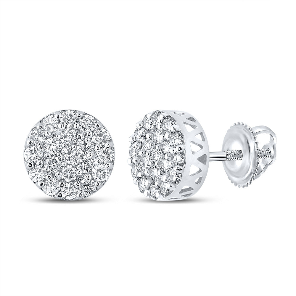 10K White Or Yellow Gold Round Diamond Cluster Earrings