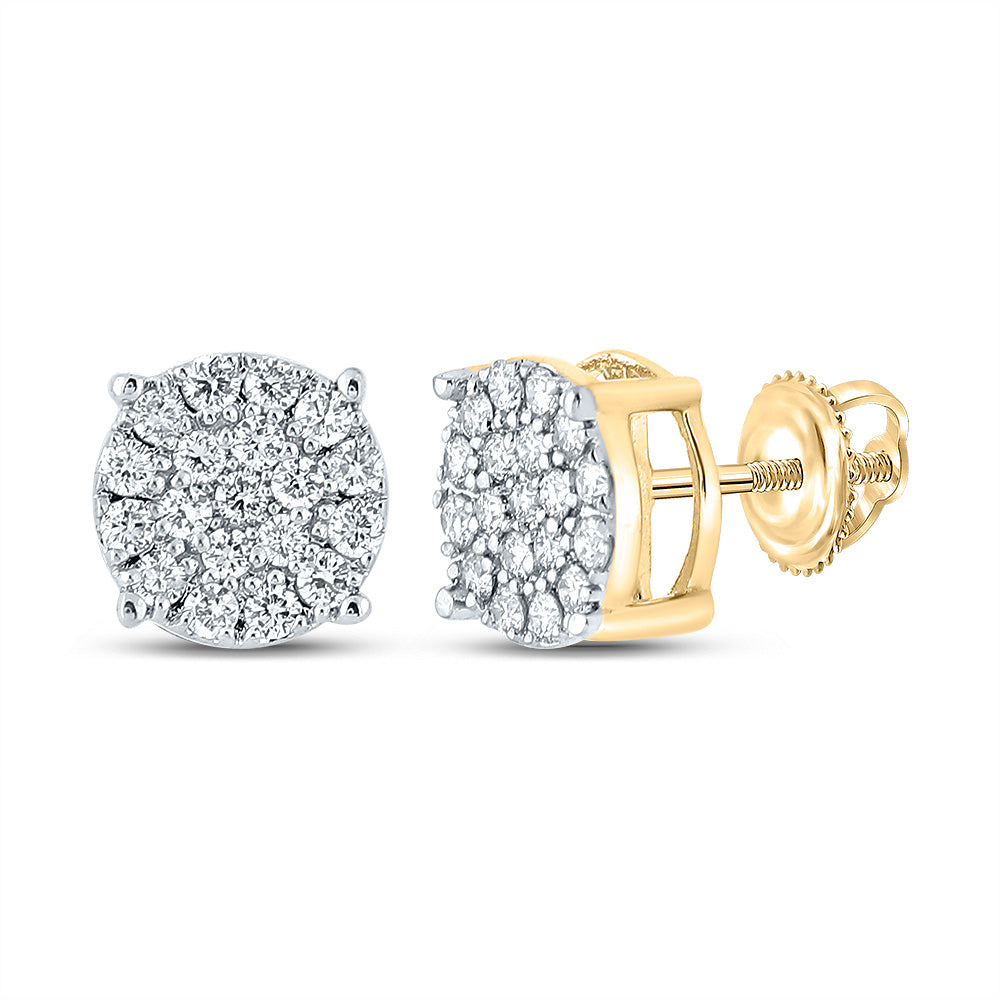 10K White Or Yellow Gold Round Diamond Cluster Earrings