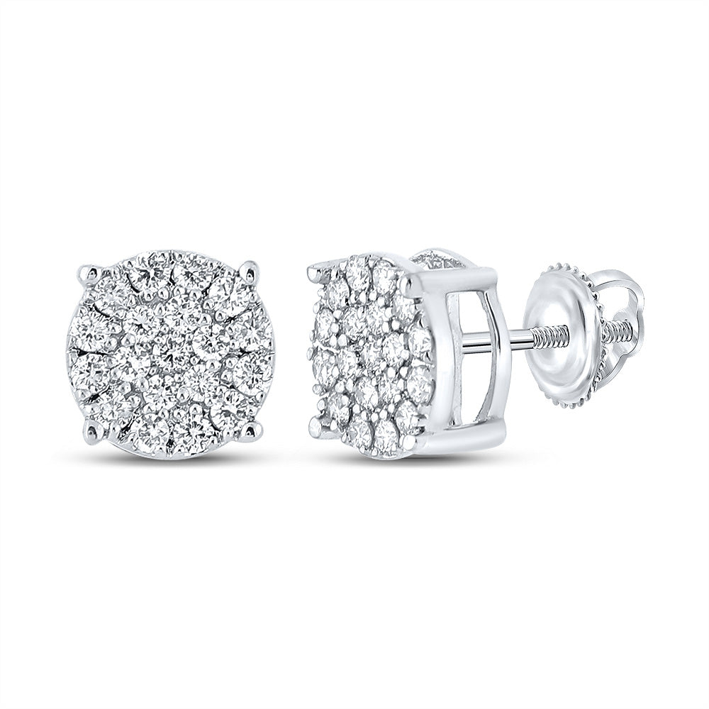 10K White Or Yellow Gold Round Diamond Cluster Earrings