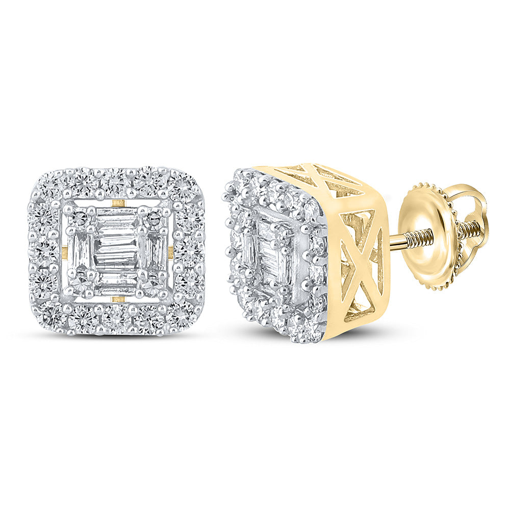 10K White Or Yellow Gold Baguette Diamond Square Earrings