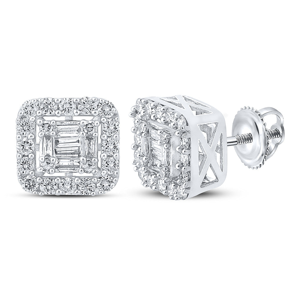 10K White Or Yellow Gold Baguette Diamond Square Earrings