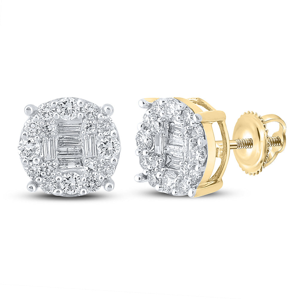 10K White Or Yellow Gold Baguette Diamond Cluster Earrings