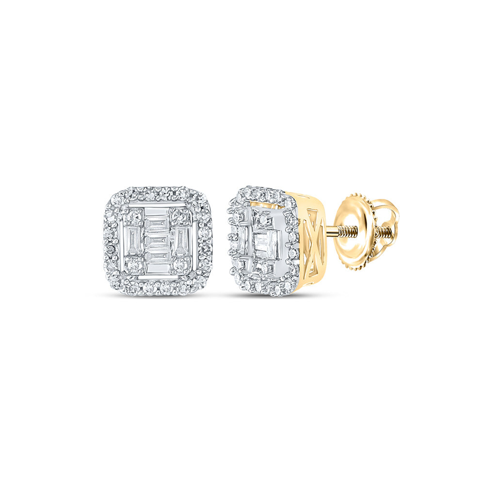 10K White Or Yellow Gold Baguette Diamond Square Earrings