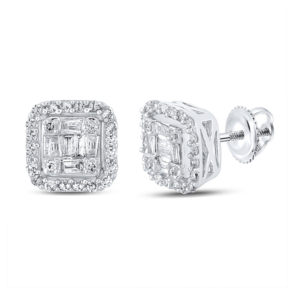 10K White Or Yellow Gold Baguette Diamond Square Earrings