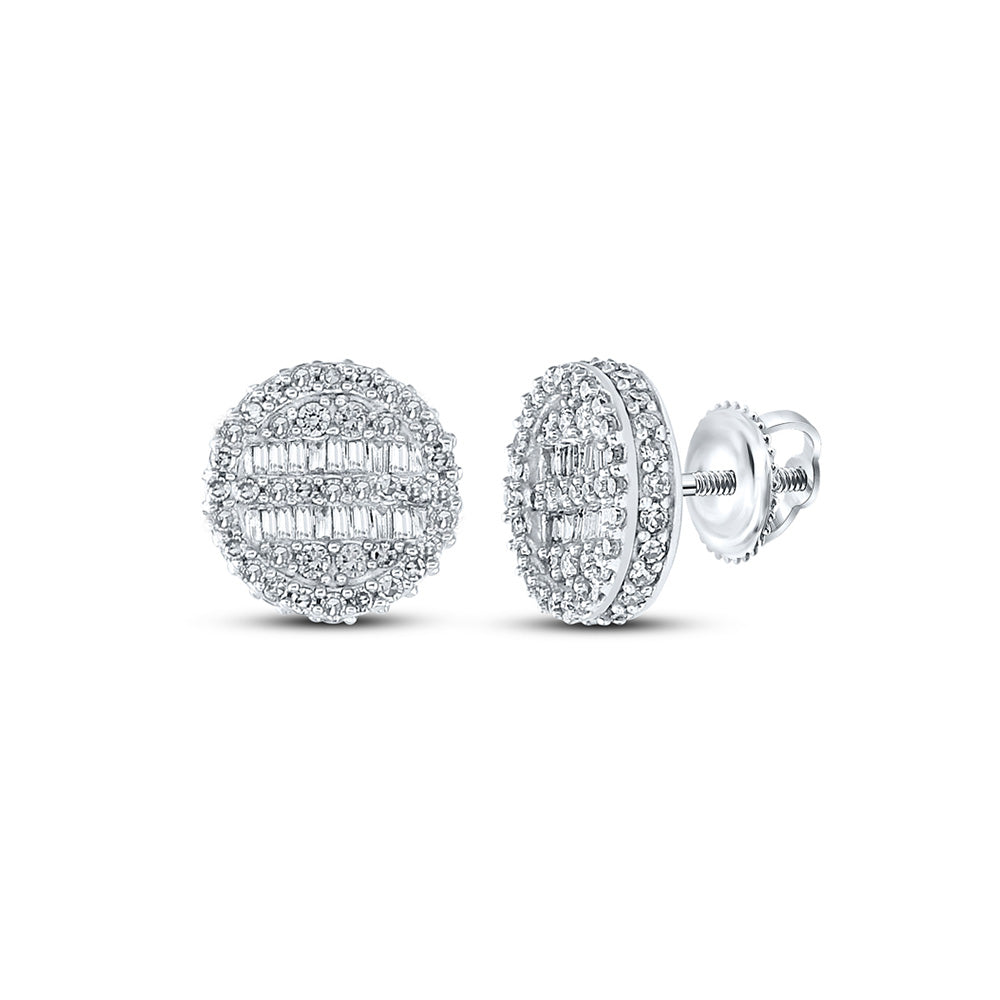 10K White Or Yellow Gold Baguette Diamond Circle Earrings