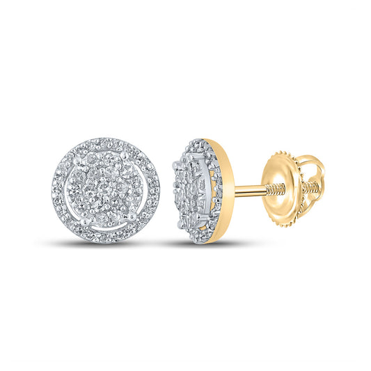 10K Yellow Gold Round Diamond Circle Cluster Earrings 1/3 Cttw
