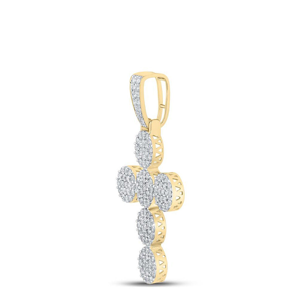 10K Yellow Gold Mens Round Diamond Cross Charm Pendant 2 Cttw, Length: 1.91 In, Width: 1.02 In