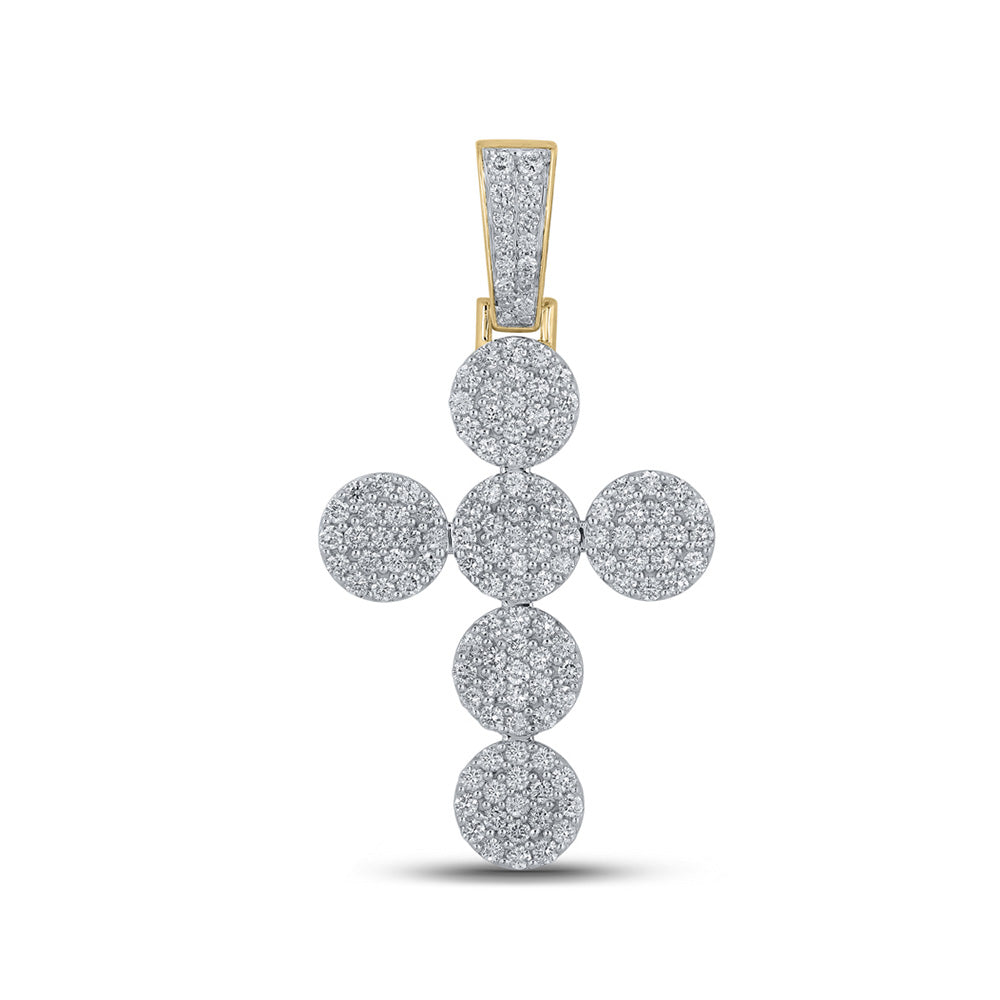 10K Yellow Gold Mens Round Diamond Cross Charm Pendant 2 Cttw, Length: 1.91 In, Width: 1.02 In