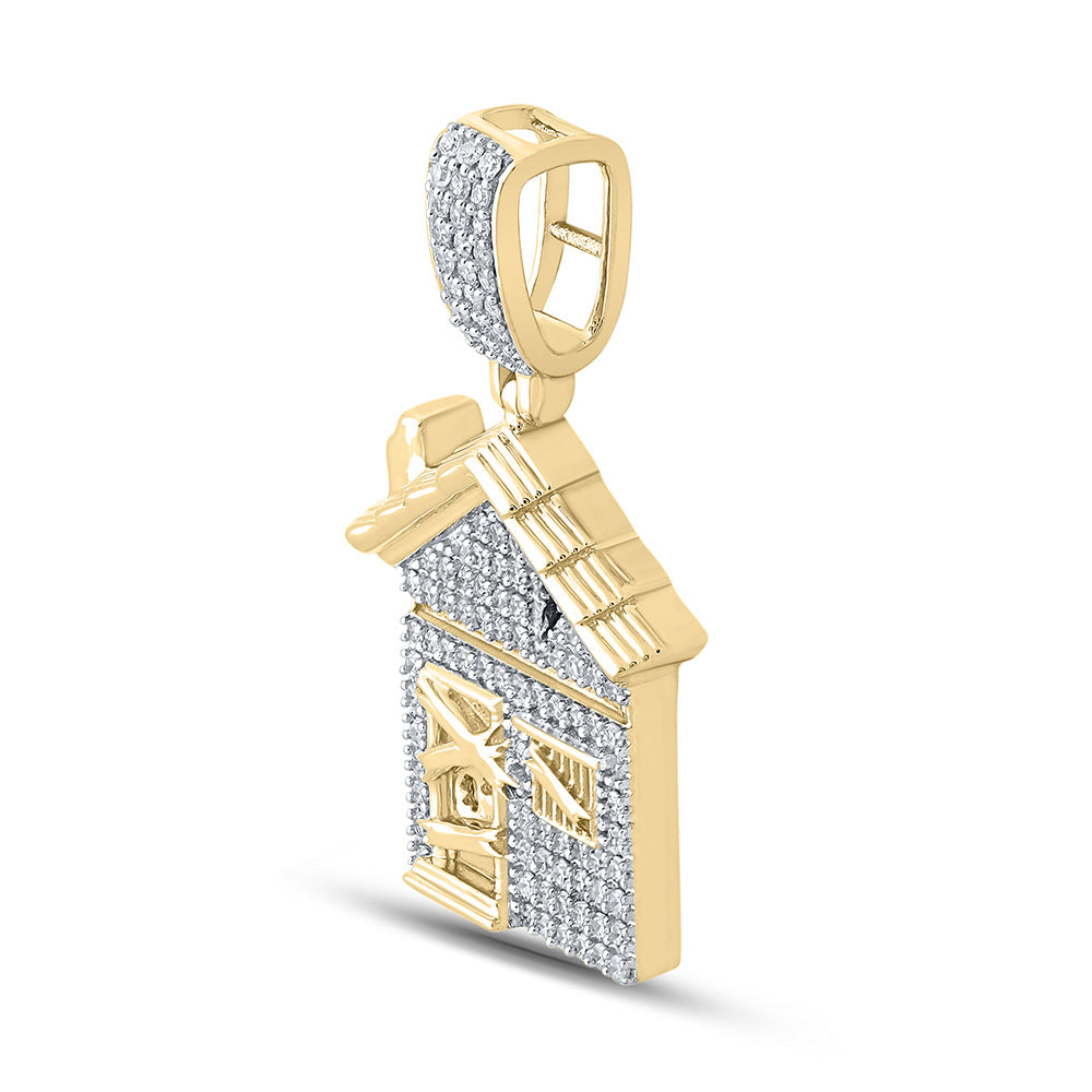 10K Yellow Gold Mens Round Diamond Trap House Charm Pendant 1/2 Cttw