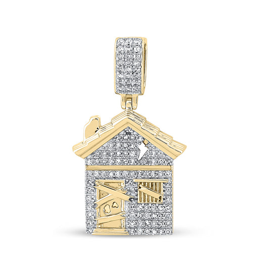 10K Yellow Gold Mens Round Diamond Trap House Charm Pendant 1/2 Cttw
