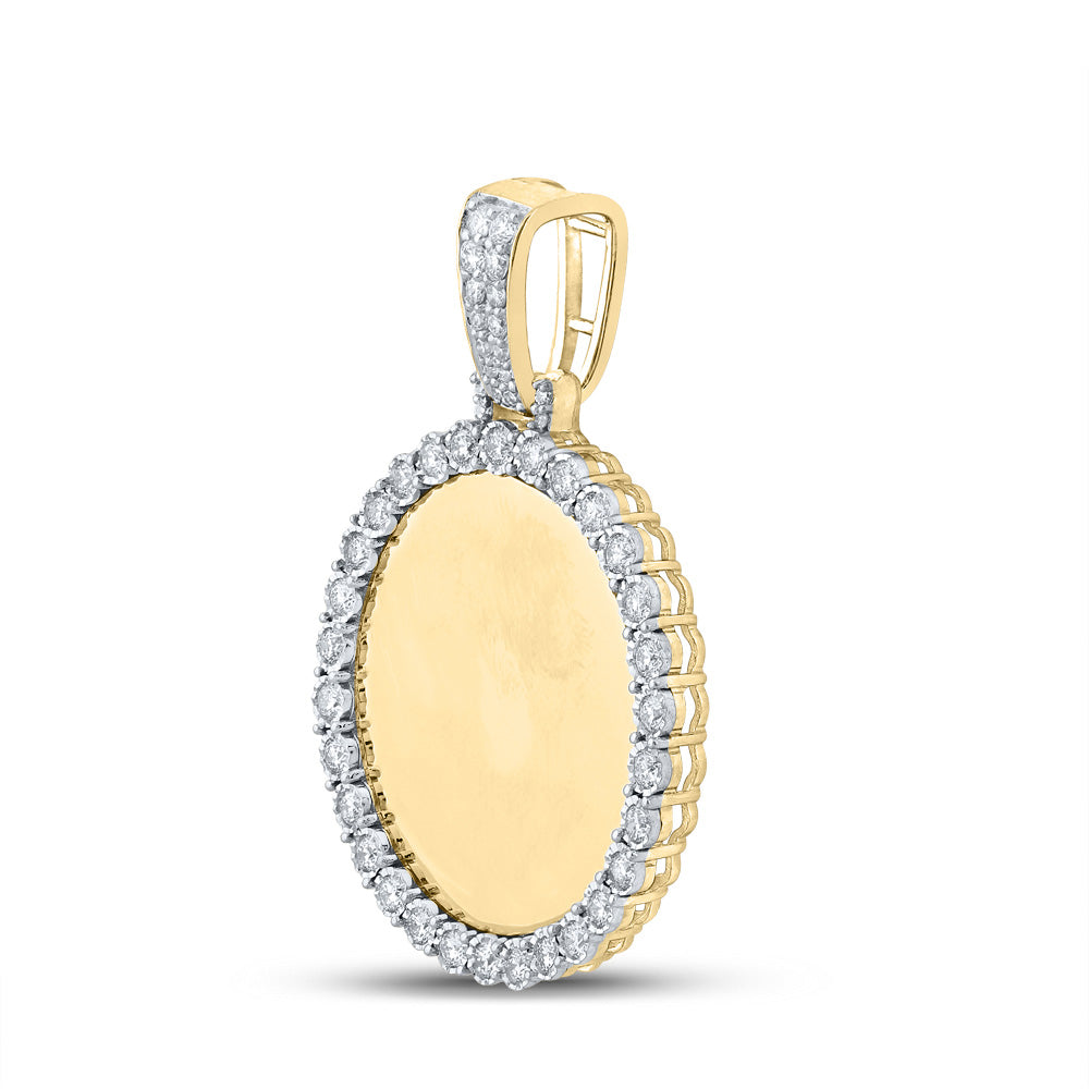 10K Yellow Gold Mens Round Diamond Memory Circle Mirror Charm Pendant 3/4 Cttw, Length: 1.59 In, Width: 1.09 In