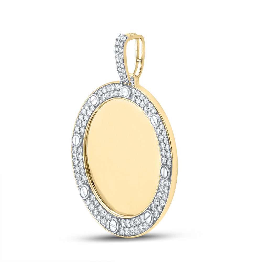 10K Yellow Gold Mens Round Diamond Mirror Circle Charm Pendant 2 Cttw, Length: 1.99 In, Width: 1.51 In