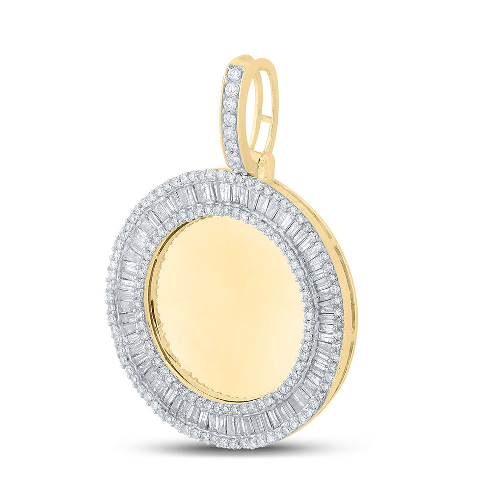 10K Yellow Gold Mens Baguette Diamond Memory Circle Charm Pendant 1-1/2 Cttw, Length: 1.56 In, Width: 1.11 In