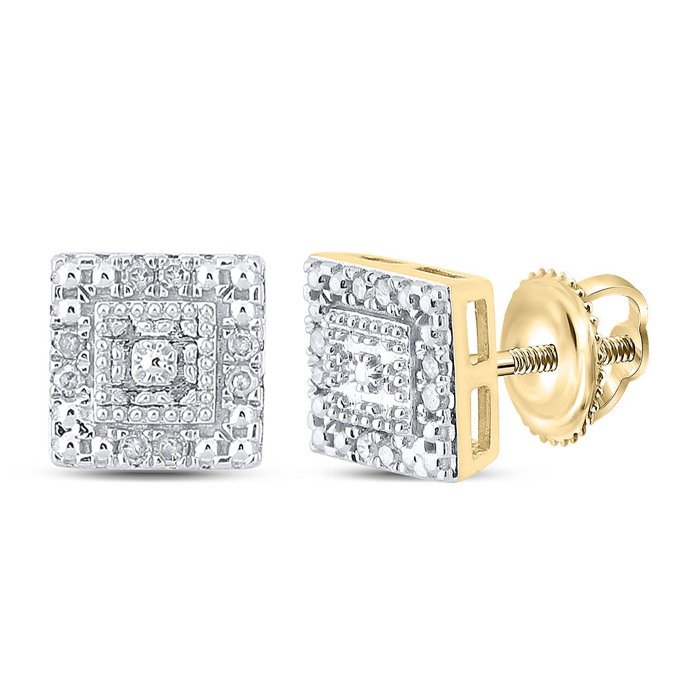 10K White Or Yellow Gold Womens Round Diamond Square Earrings