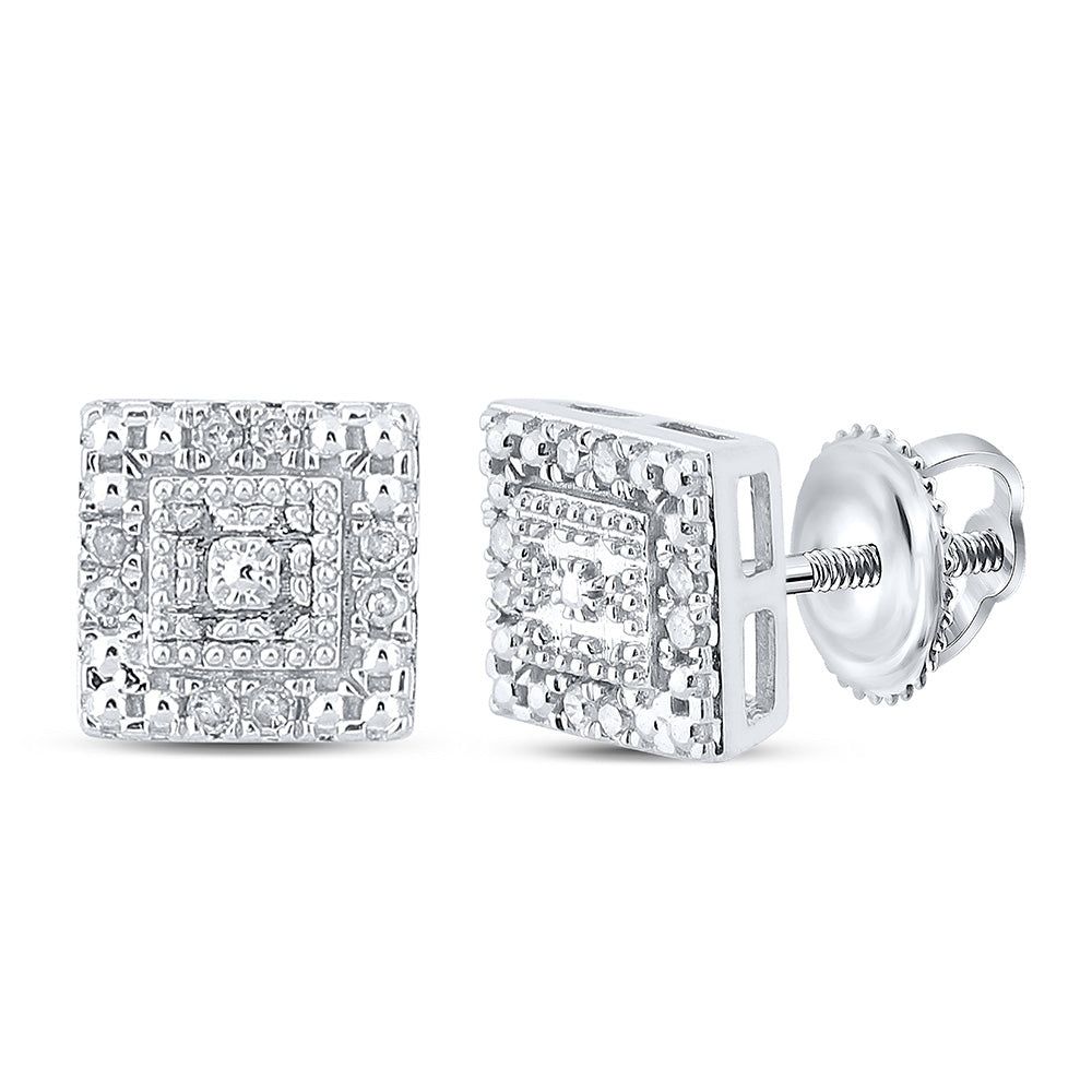10K White Or Yellow Gold Womens Round Diamond Square Earrings