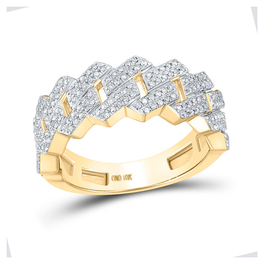 10K Yellow Gold Mens Round Diamond Cuban Link Band Ring 3/4 Cttw, Mens Size: 7-13
