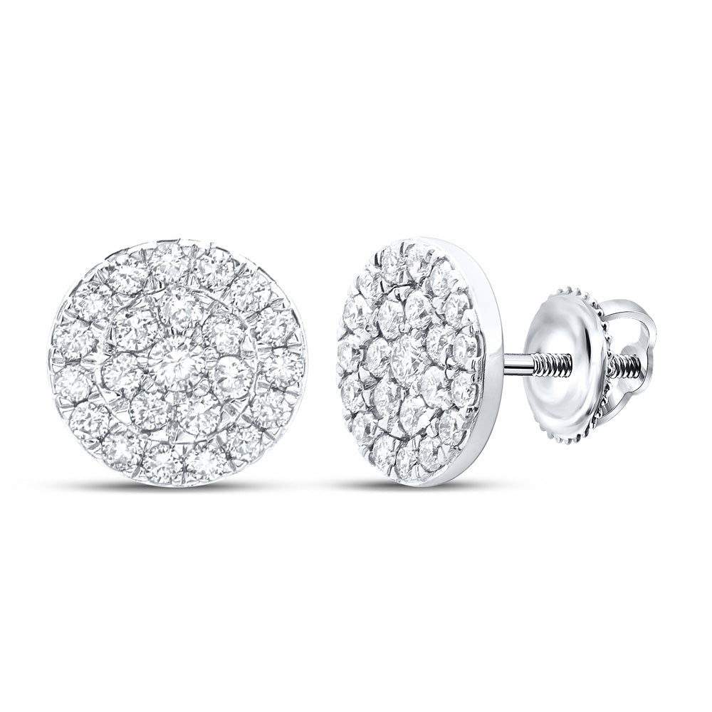 10K White Gold Womens Round Diamond Cluster Earrings 3/4 Cttw