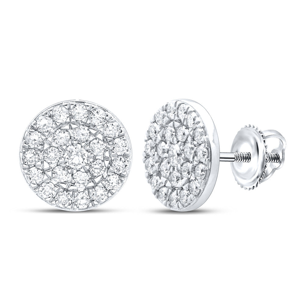 10K White Gold Womens Round Diamond Cluster Earrings 1 Cttw