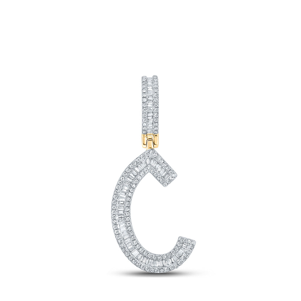 10K Yellow Gold Mens Baguette Diamond Initial Letter Charm Pendant