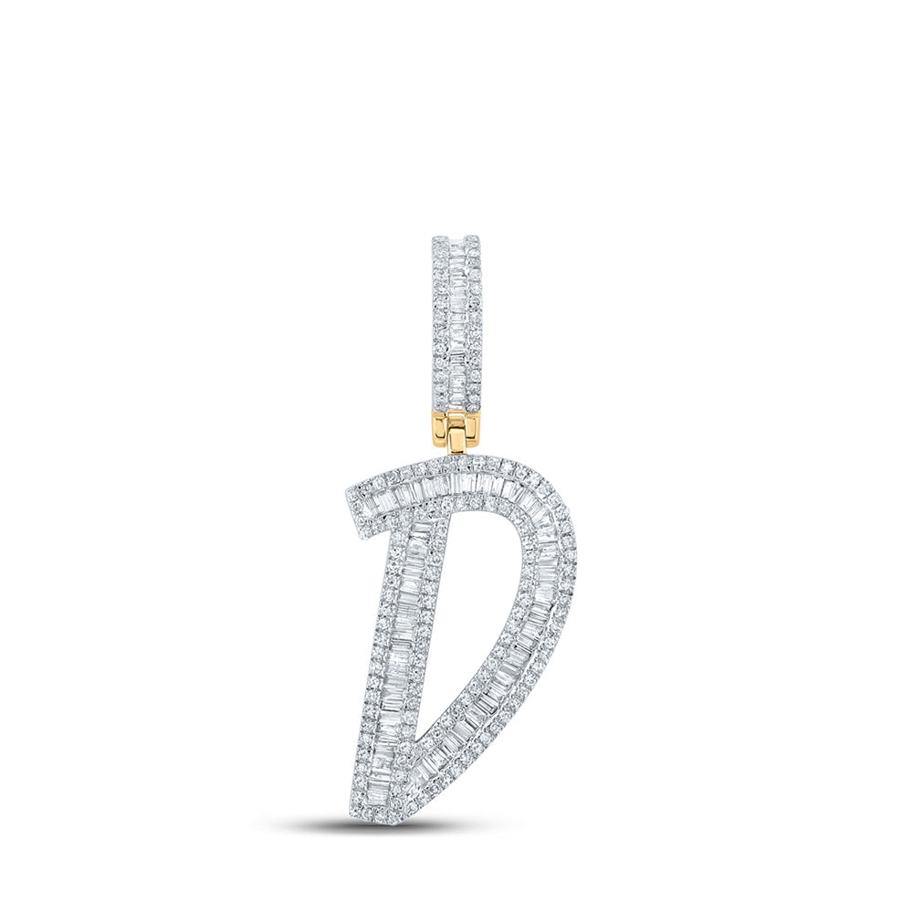 10K Yellow Gold Mens Baguette Diamond Initial Letter Charm Pendant