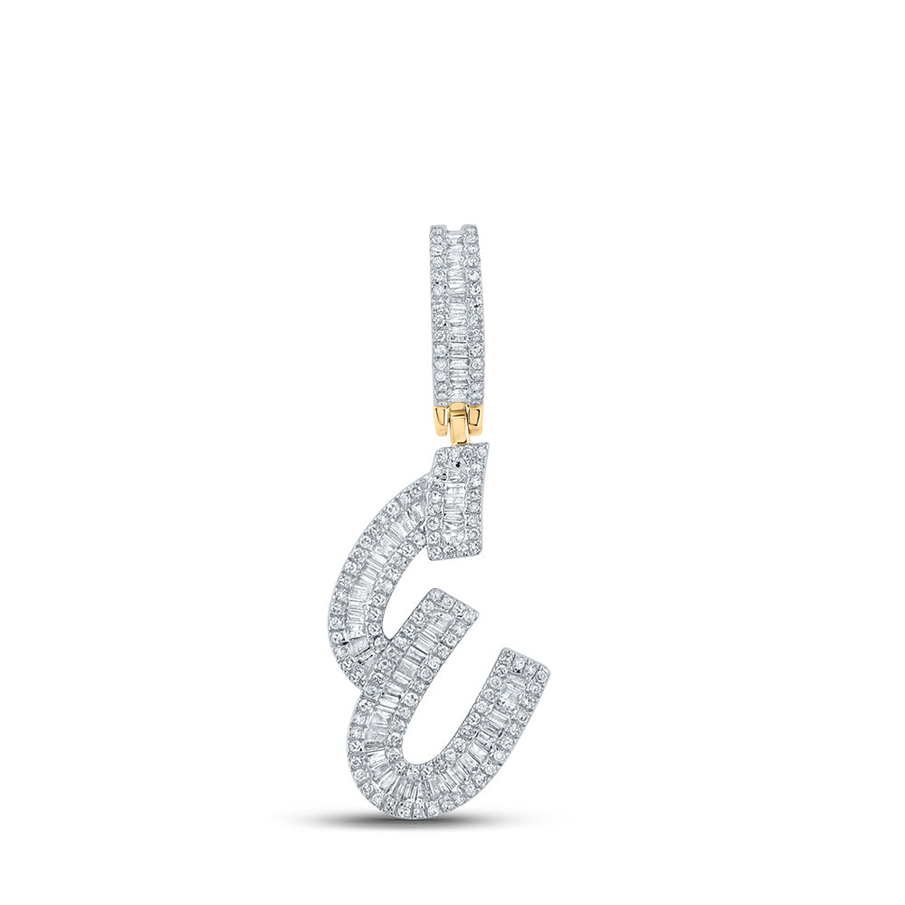 10K Yellow Gold Mens Baguette Diamond Initial Letter Charm Pendant
