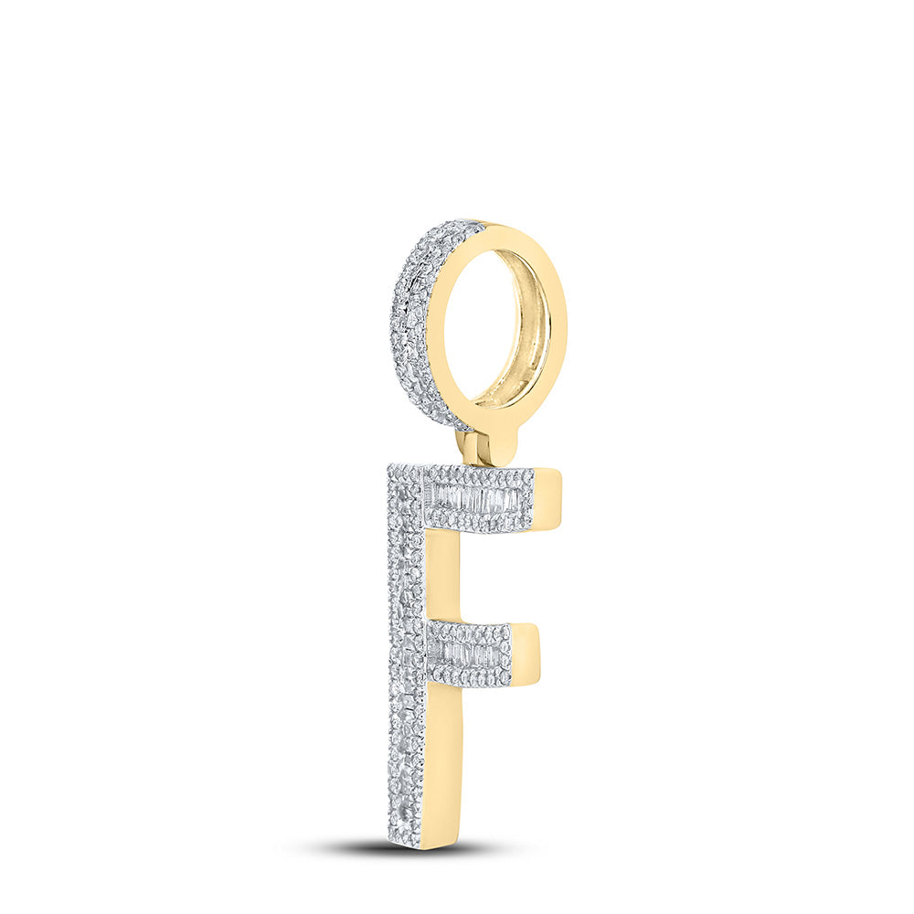 10K Yellow Gold Mens Baguette Diamond Initial Letter Charm Pendant