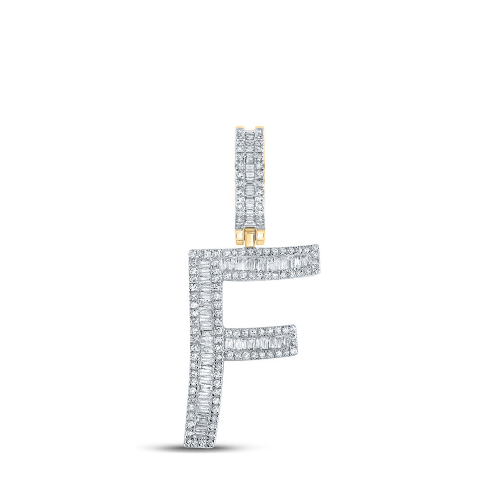 10K Yellow Gold Mens Baguette Diamond Initial Letter Charm Pendant