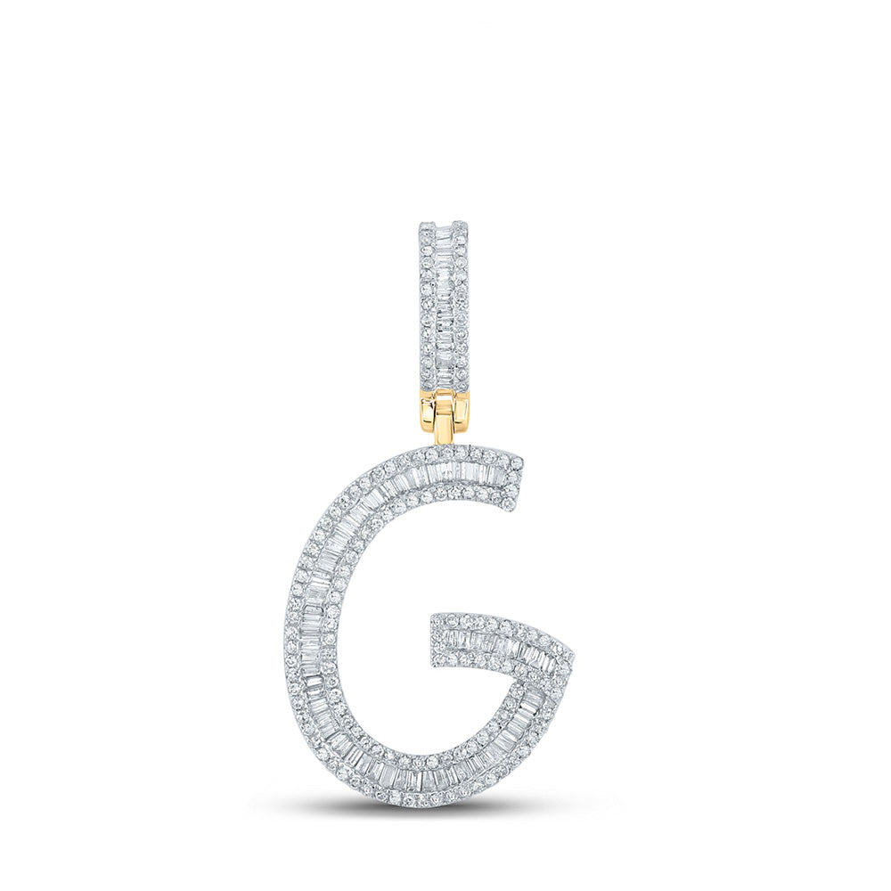 10K Yellow Gold Mens Baguette Diamond Initial Letter Charm Pendant