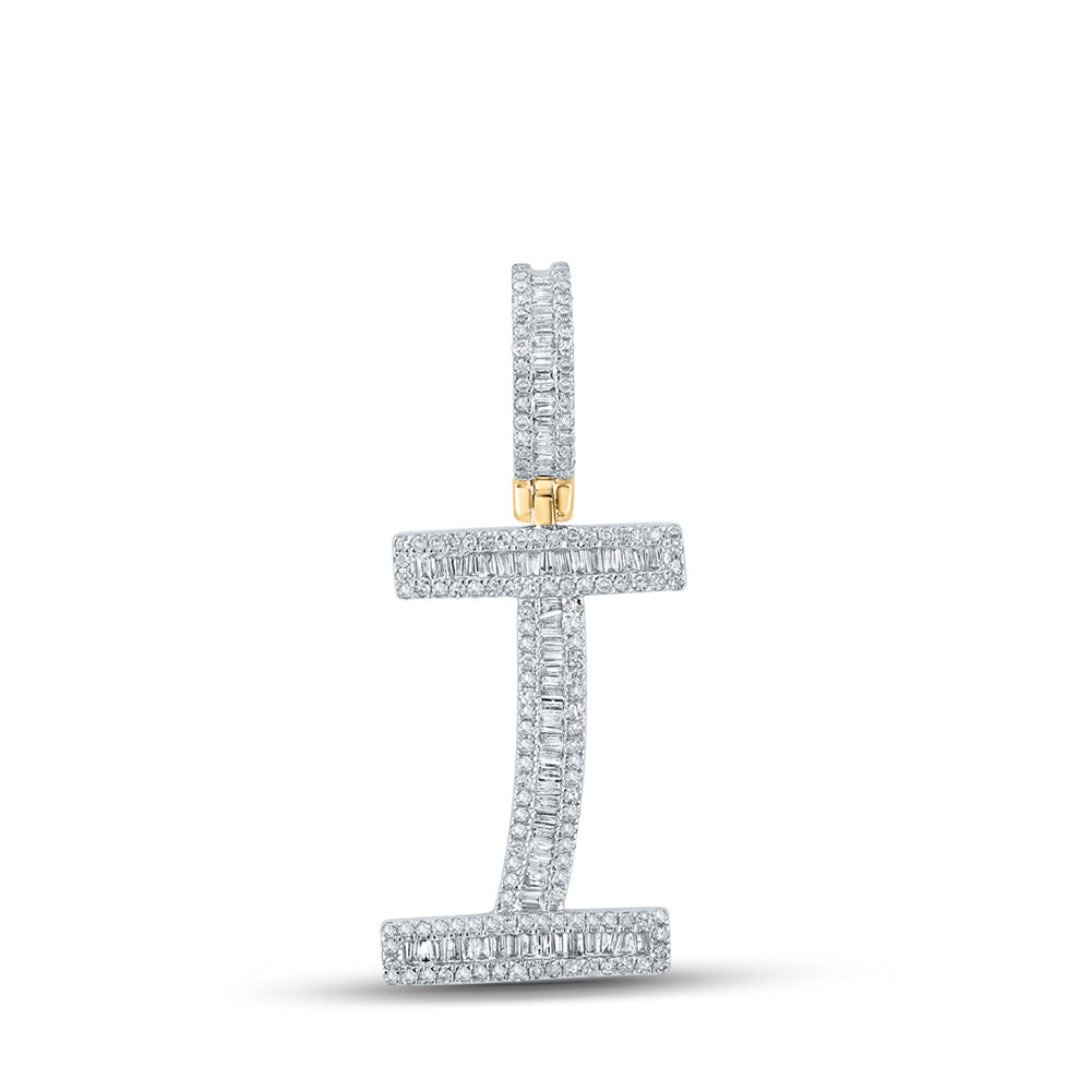 10K Yellow Gold Mens Baguette Diamond Initial Letter Charm Pendant