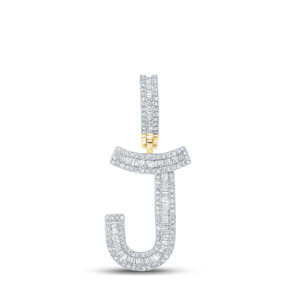 10K Yellow Gold Mens Baguette Diamond Initial Letter Charm Pendant