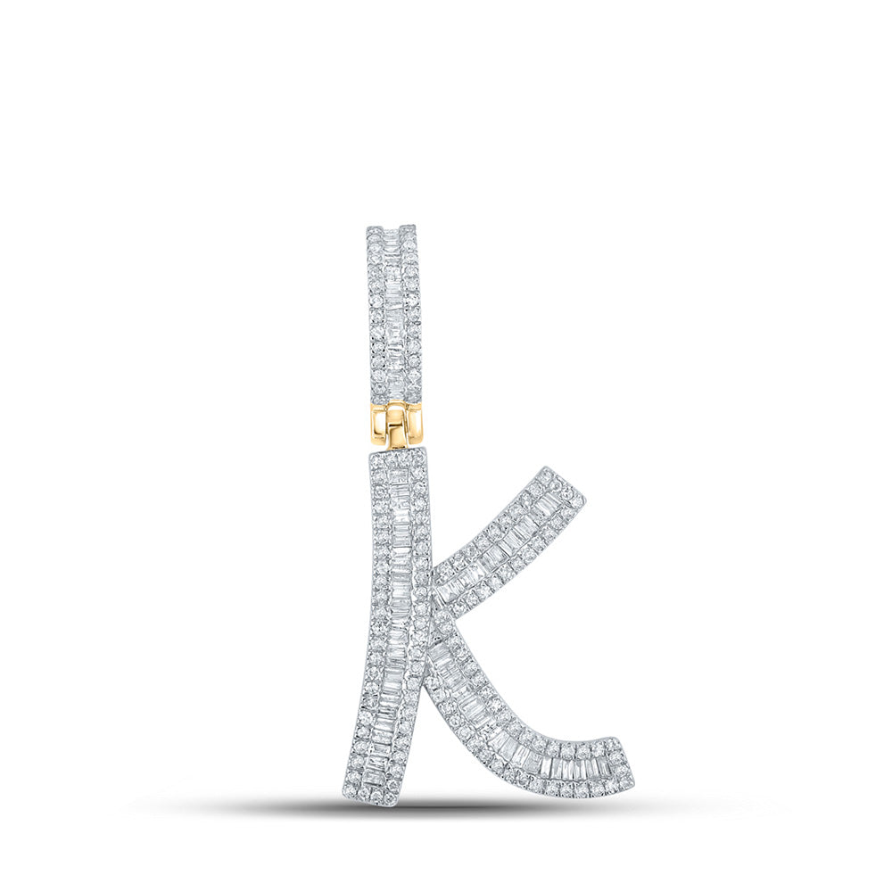 10K Yellow Gold Mens Baguette Diamond Initial Letter Charm Pendant